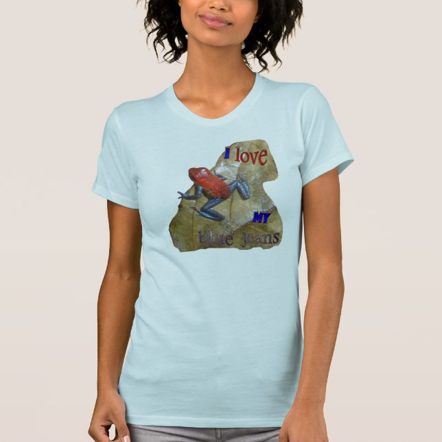 Camiseta O App das mulheres do sapo de calças de ganga. (Frente)
