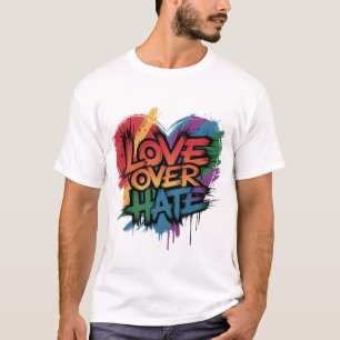 Camiseta O arco-íris colorido Coração Amor sobre Ódio