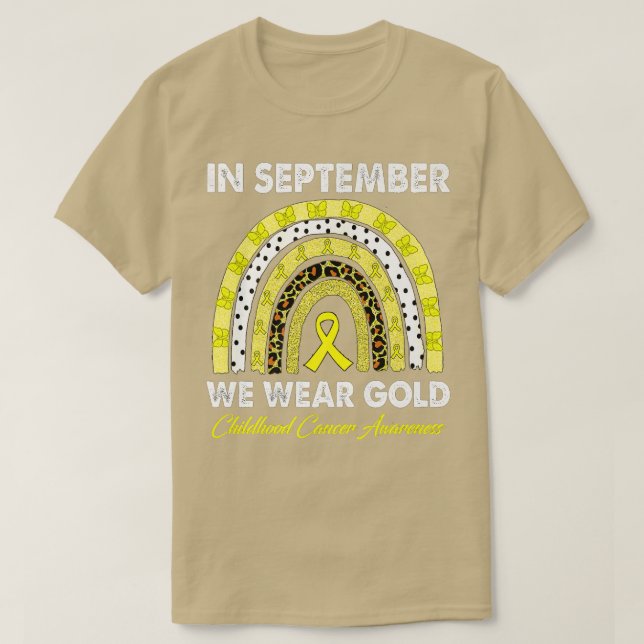 Camiseta O Arco-Íris Em Setembro Vestimos Cancer Dourado Da (Frente do Design)