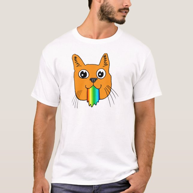 Camiseta O arco-íris Puke os desenhos animados do gato (Frente)