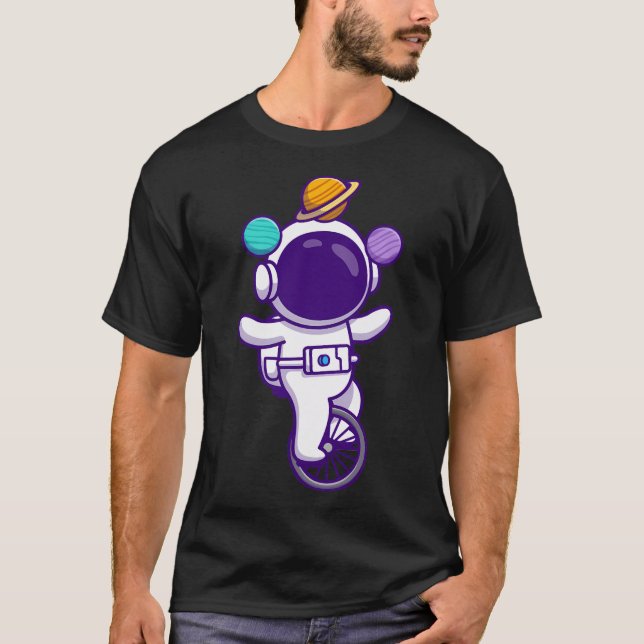 Camiseta O Astronauta Cute Dirige Bike (Frente)
