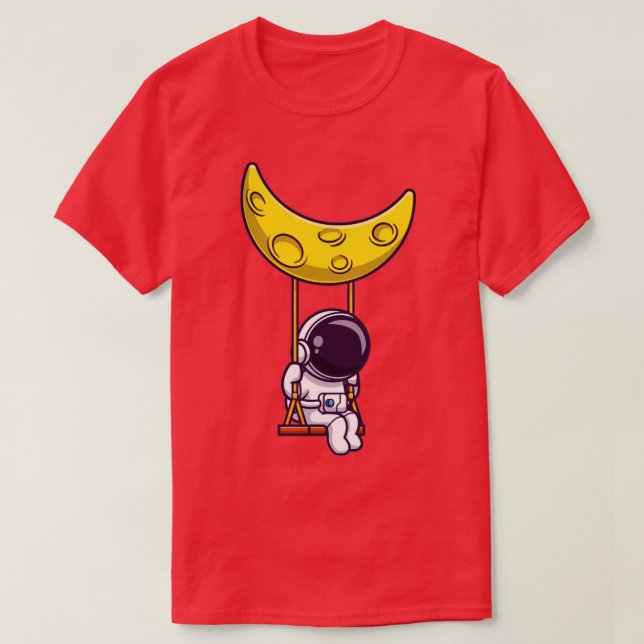 Camiseta O Astronauta No Cartoon Da Lua (Frente do Design)