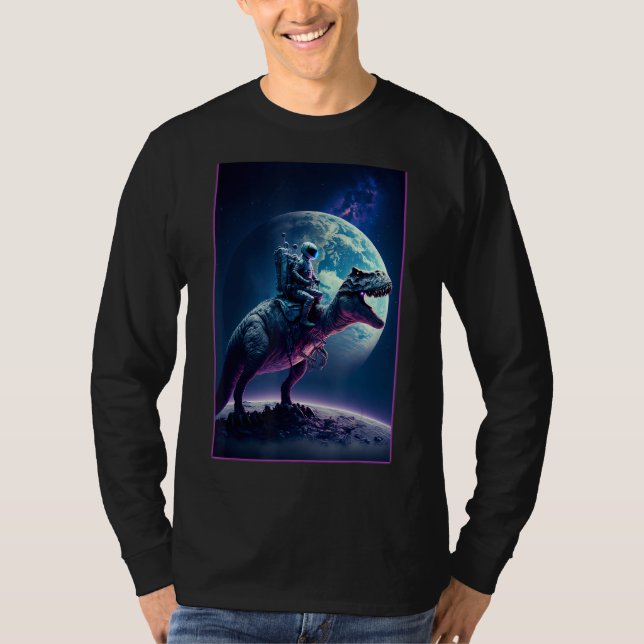 Camiseta O Astronauta Passa Dinossauro T-Rex Na Lua - Spa E (Frente)
