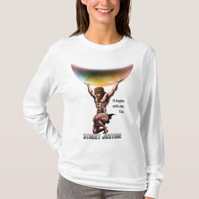 Camiseta O atlas conquista tudo por justiça da rua (Frente)