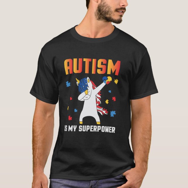 Camiseta O Autismo É Meu Super Poder Unicórnio Conscientiza (Frente)