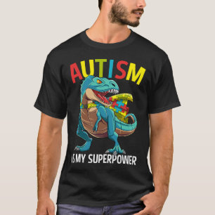 Camiseta O Autismo É Meu Superpoder Dinosaur Puzzle Piece