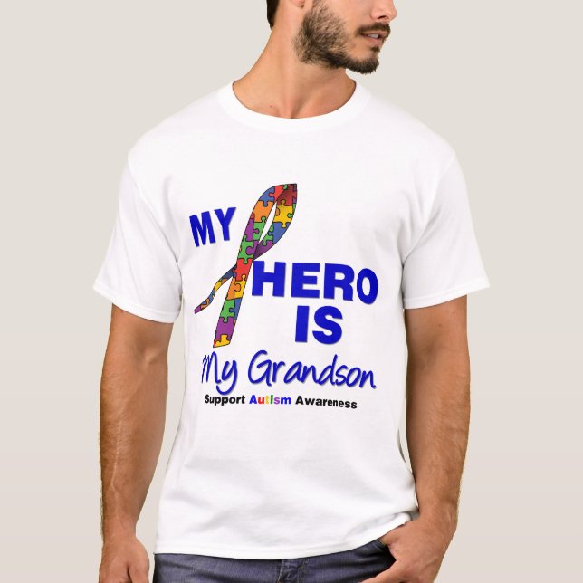 Camiseta O autismo meu herói é meu neto (Frente)
