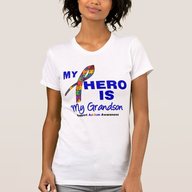 Camiseta O autismo meu herói é meu neto (Frente)