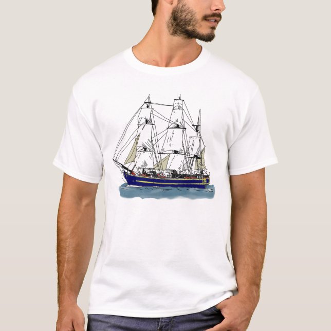 Camiseta O azul grande - navio alto (Frente)