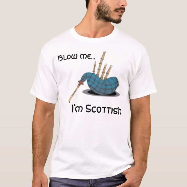 Camiseta o bagpipe, funde-me…, mim é escocês (Frente)