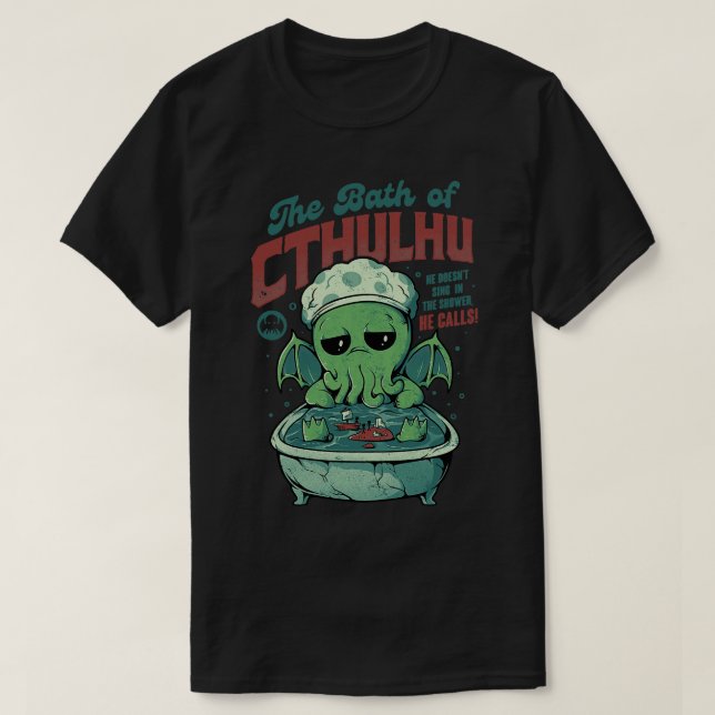 Camiseta O Banho de Cthulhu Engraçado Horror Monstro Presen (Frente do Design)