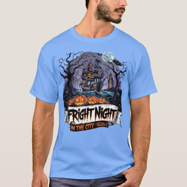 Camiseta "O Barco dos Fantasmas e Morcegos do Halloween: Um (Frente)
