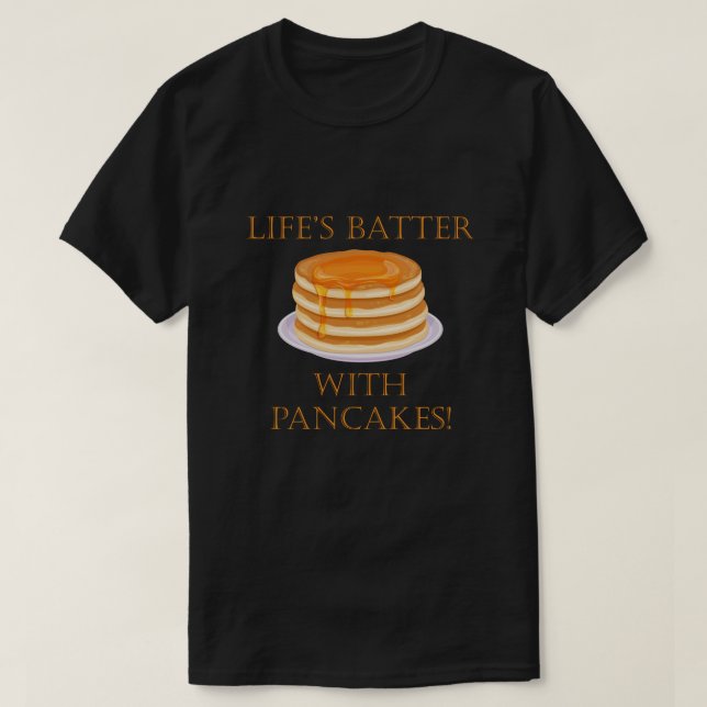 Camiseta O Batedor da Vida com Panquecas e Comida (Frente do Design)