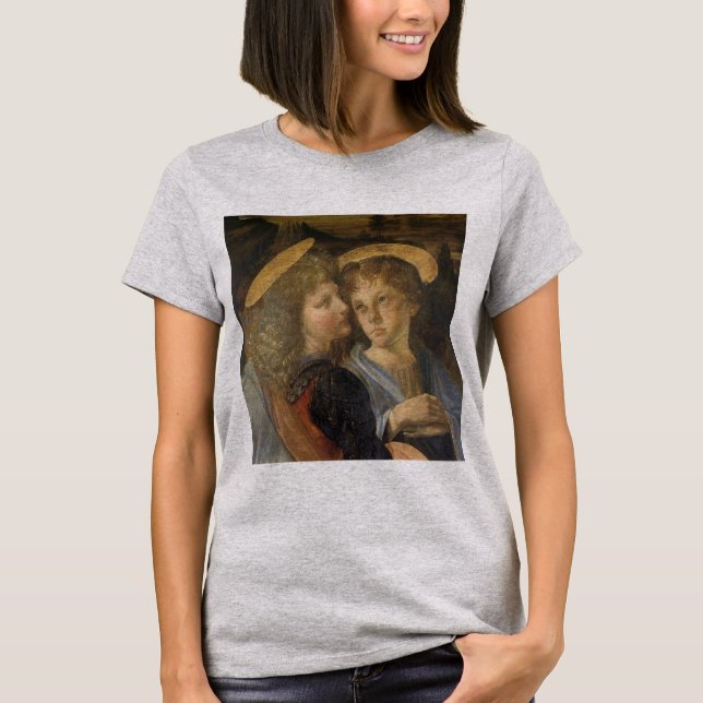 Camiseta O batismo dos anjos Cristos de Leonardo da Vinci (Frente)