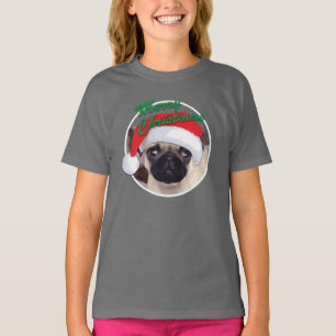 Camiseta O Bella das meninas do Pug do Natal+T-shirt do