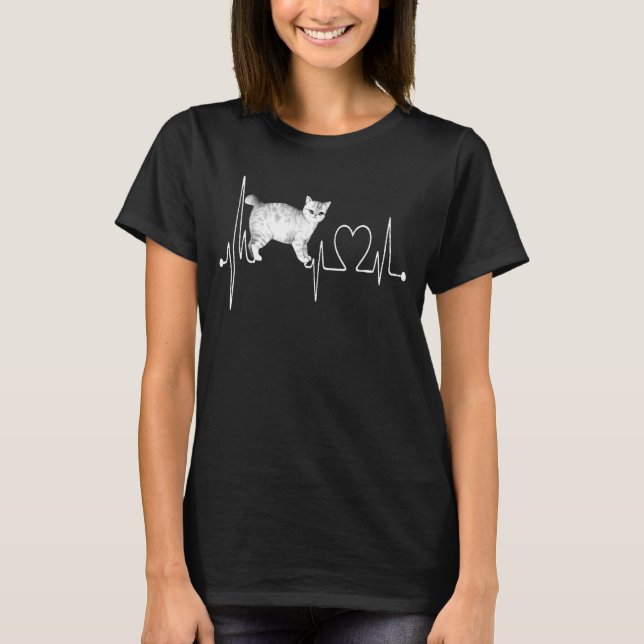 Camiseta O Bobtail Americano de Cat Heartbeat EKG Engraçado (Frente)