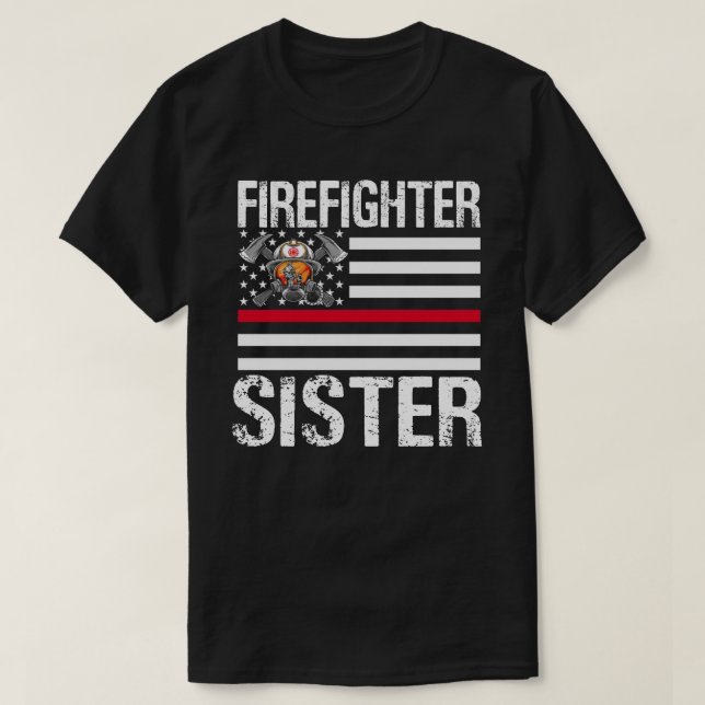 Camiseta O Bombeiro SISTER Suporta A Linha Vermelha Fina US (Frente do Design)
