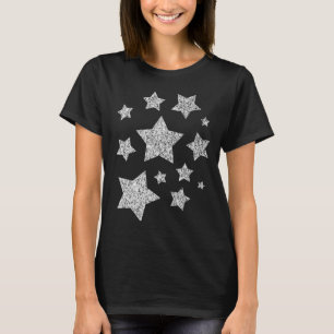 Camiseta O brilho da prata brilha as estrelas brancas preta