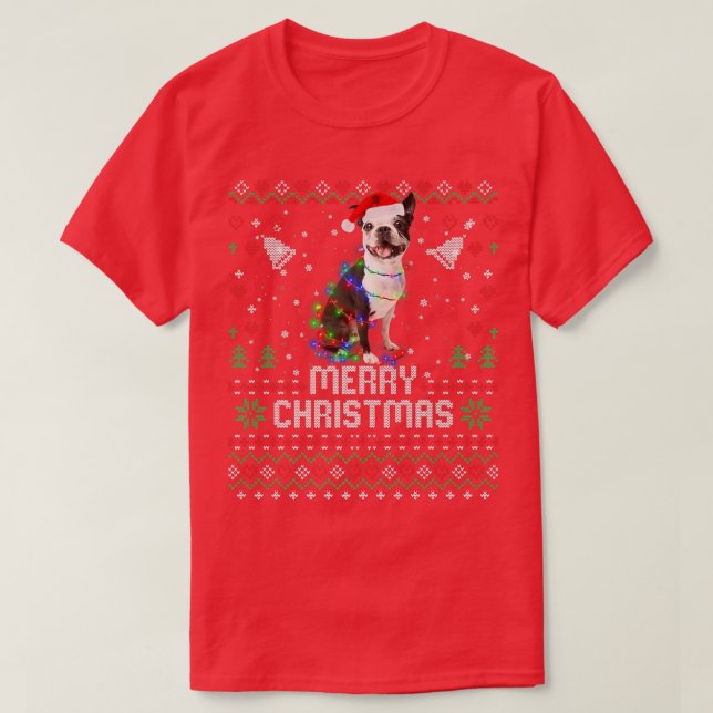 Camiseta O Buldogue Francês Papai Noel Cachorro Noel Luzes  (Frente do Design)