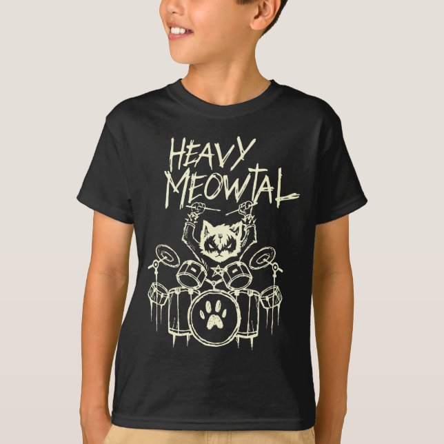 Camiseta O Cabeçalho De Metal Pesado Dava Drummer Gato Joga (Frente)