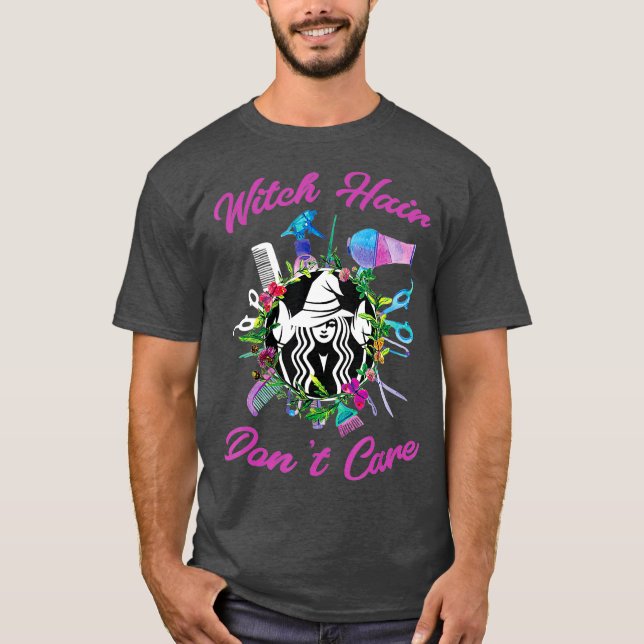 Camiseta O Cabelo das Bruxas Não Cuida da Tesoura do Hallow (Frente)