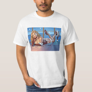 Camiseta O cabelo louro, azul Eyed a ilustração da beleza