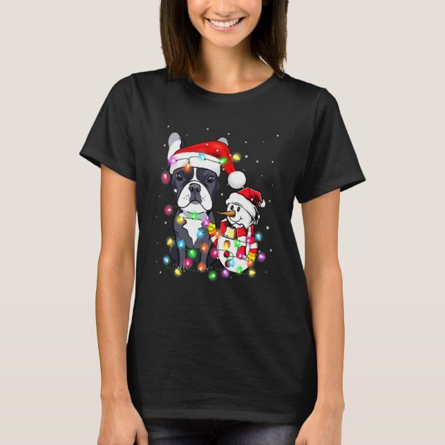 Camiseta O Cachorro Francês Cachorro de Natal Luz Pajama (Frente)