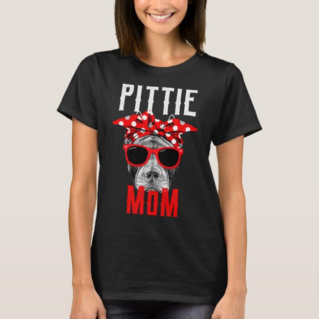 Camiseta O Cachorro Pitbull lança Dia de as mães Pittie Mãe (Frente)