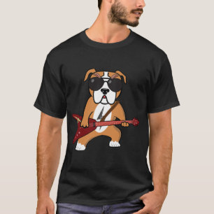Camiseta O Cachorro Rochedo Engraçado Jogando Guitarra Rock