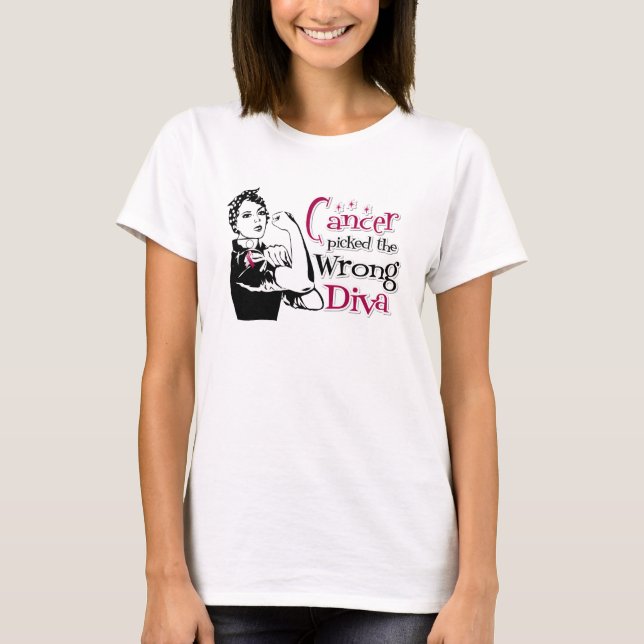 Camiseta O Cancer Da Garganta Pegou O Diva Errado (Frente)