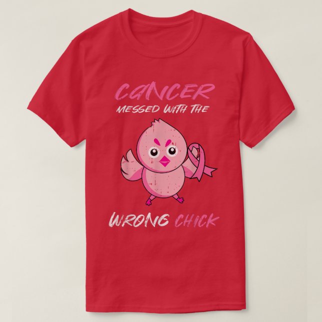 Camiseta O Câncer Mexeu Com a Gata Errada Lindo Seio Pode (Frente do Design)