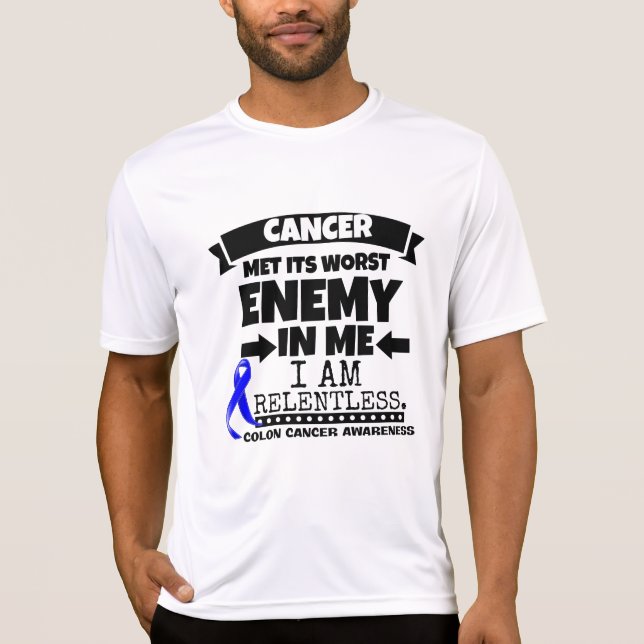 Camiseta O cancro do cólon encontrou seu inimigo mais mau (Frente)