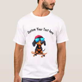 Camiseta O cão Dachshund Personalizável Dirige um skate