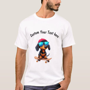 Camiseta O cão Dachshund Personalizável Dirige um skate
