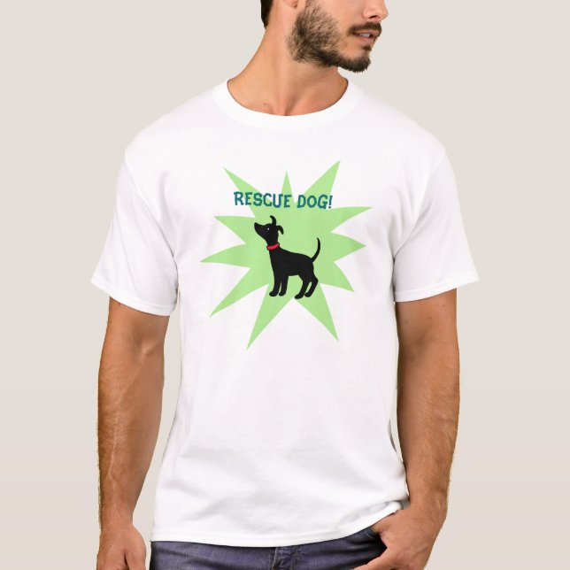 Camiseta O cão do salvamento adapta o t-shirt preto do (Frente)