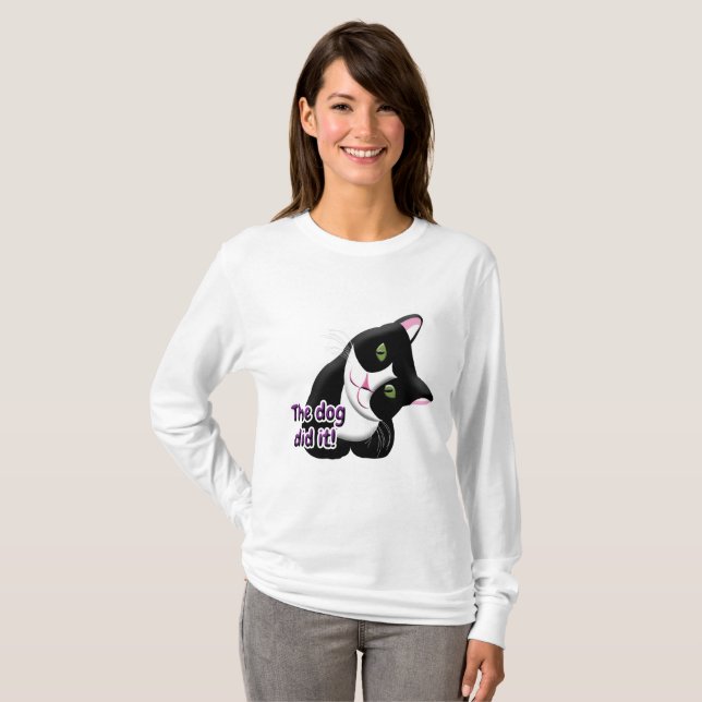 Camiseta O cão fez isso, Cat (Frente Completa)