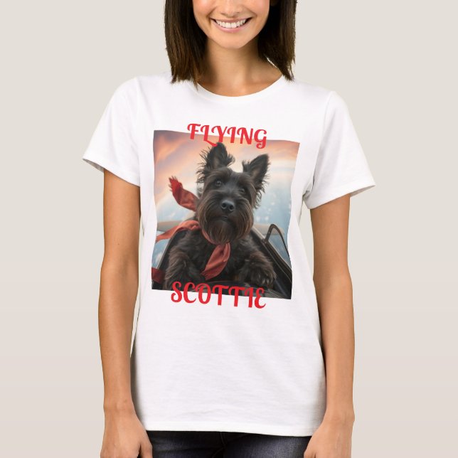 Camiseta O Cão-Terrier escocês voador (Frente)