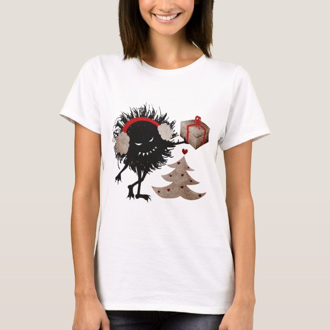Camiseta O caráter mau dá o presente de Natal (Frente)