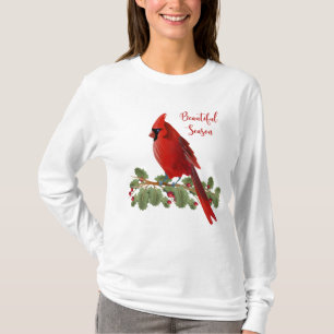 Camiseta O cardeal vermelho das mulheres da época natalíc