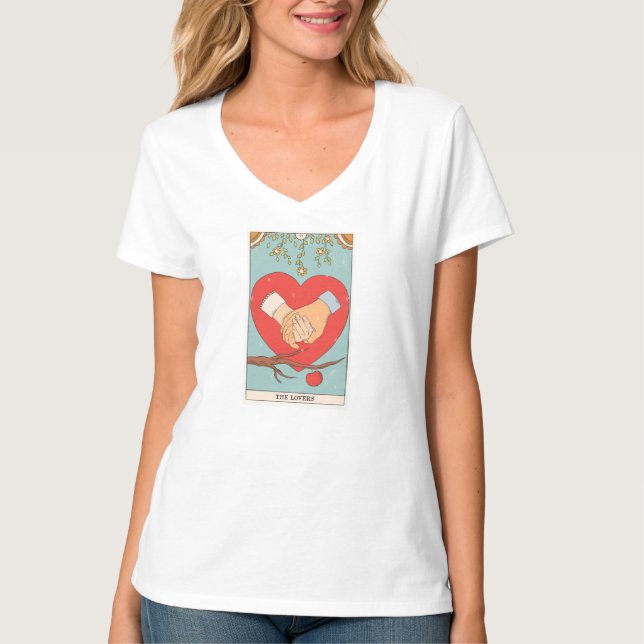 Camiseta O cartão de tarô dos amantes, a Major Arcana moder (Frente)