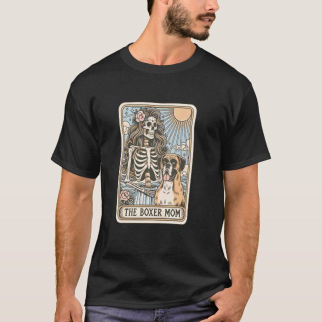 Camiseta O Cartão Tarot da Mãe Boxer, Boxão do Esqueleto Ha (Frente)