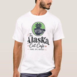 Camiseta O Cat Cafe do Alasca “Ronronar, Beber, Repetir”