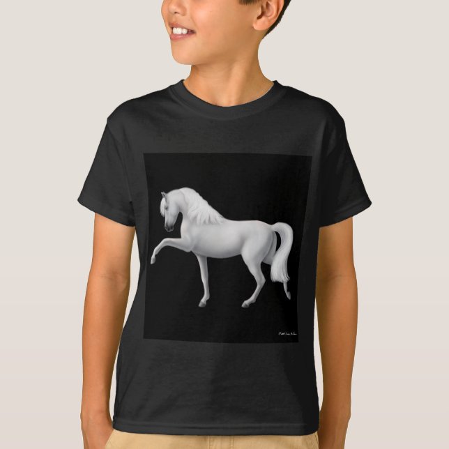 Camiseta O cavalo andaluz branco caçoa o t-shirt escuro (Frente)