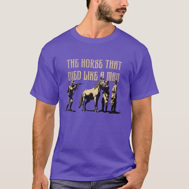 Camiseta O cavalo que morreu como um presente de homem vint (Frente)