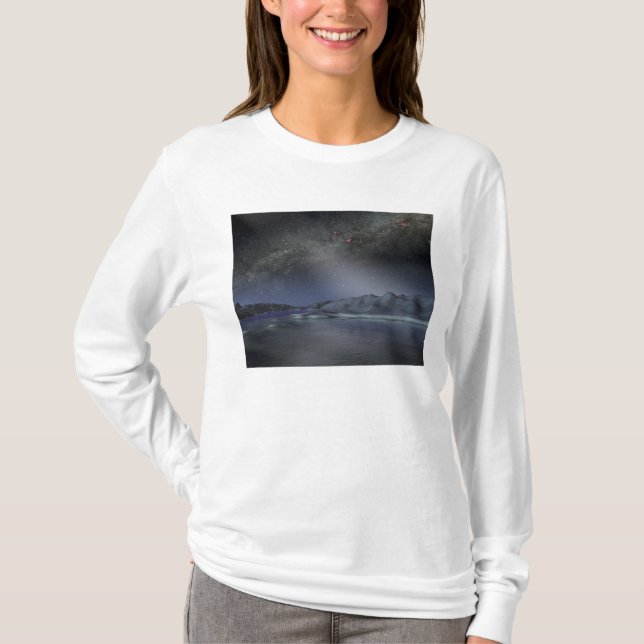 Camiseta O céu noturno de um hipotético planeta alienígena  (Frente)
