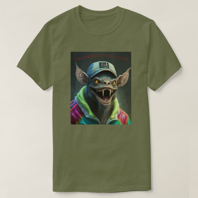 Camiseta O Chupacabra que Ri (Frente do Design)