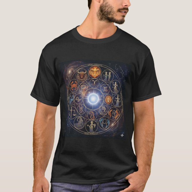 Camiseta O Círculo Cósmico: Zodíaco em Constelações (Frente)