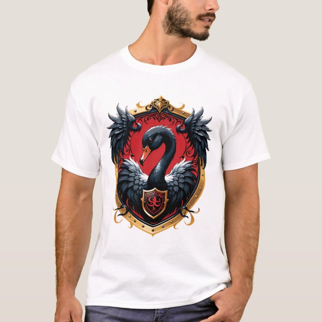Camiseta O Cisne Negro é um símbolo de elegância e poder. (Frente)