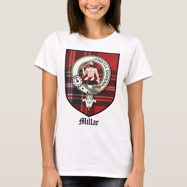 Camiseta O clã de Millar Crest o Tartan do crachá (Frente)