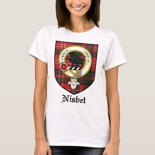 Camiseta O clã de Nisbet Crest o Tartan do crachá (Frente)